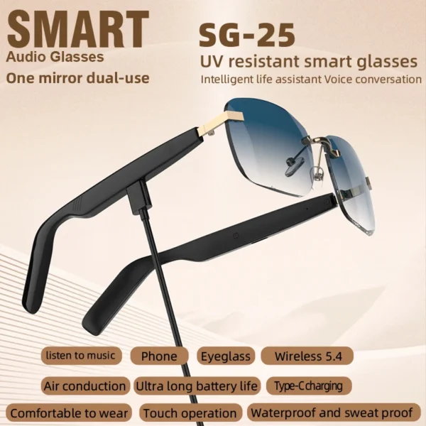 H3dc64d65d5b4443e92351de20e1f00ecS.webp VIVACLOTHER Open-Ear Bluetooth Audio Smart Glasses with Touch Control & Voice Assistant