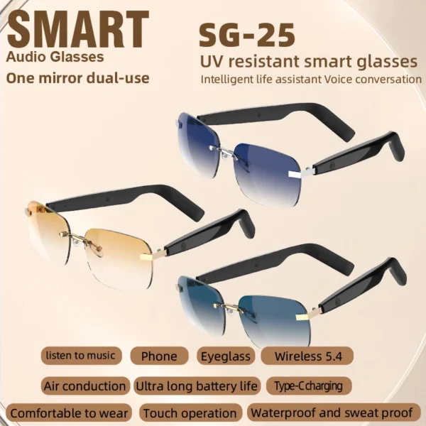 H93b1b9d77dbd425c91e31054b57f23d8x-1.webp VIVACLOTHER Open-Ear Bluetooth Audio Smart Glasses with Touch Control & Voice Assistant