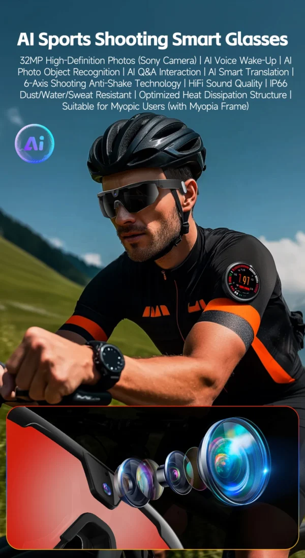 VIVACLOTHER 8MP AI Camera Smart Glasses with Real-Time Translation