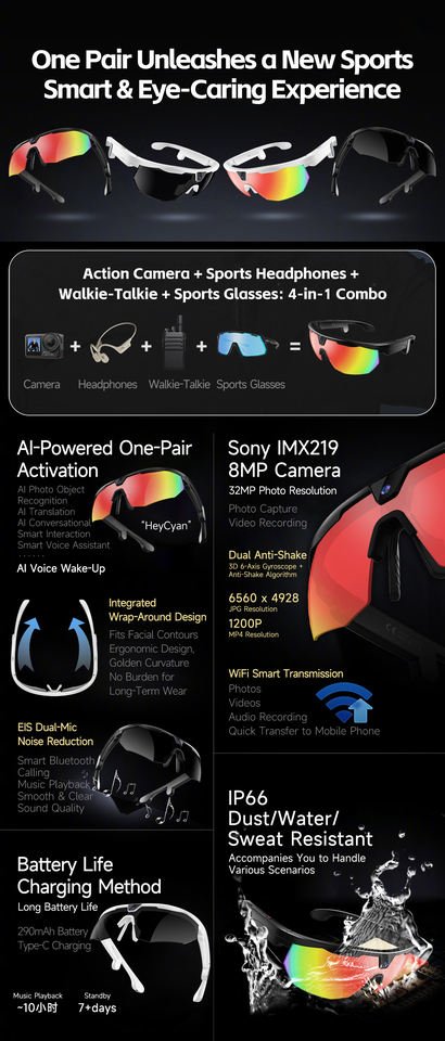 VIVACLOTHER 8MP AI Camera Smart Glasses with Real-Time Translation