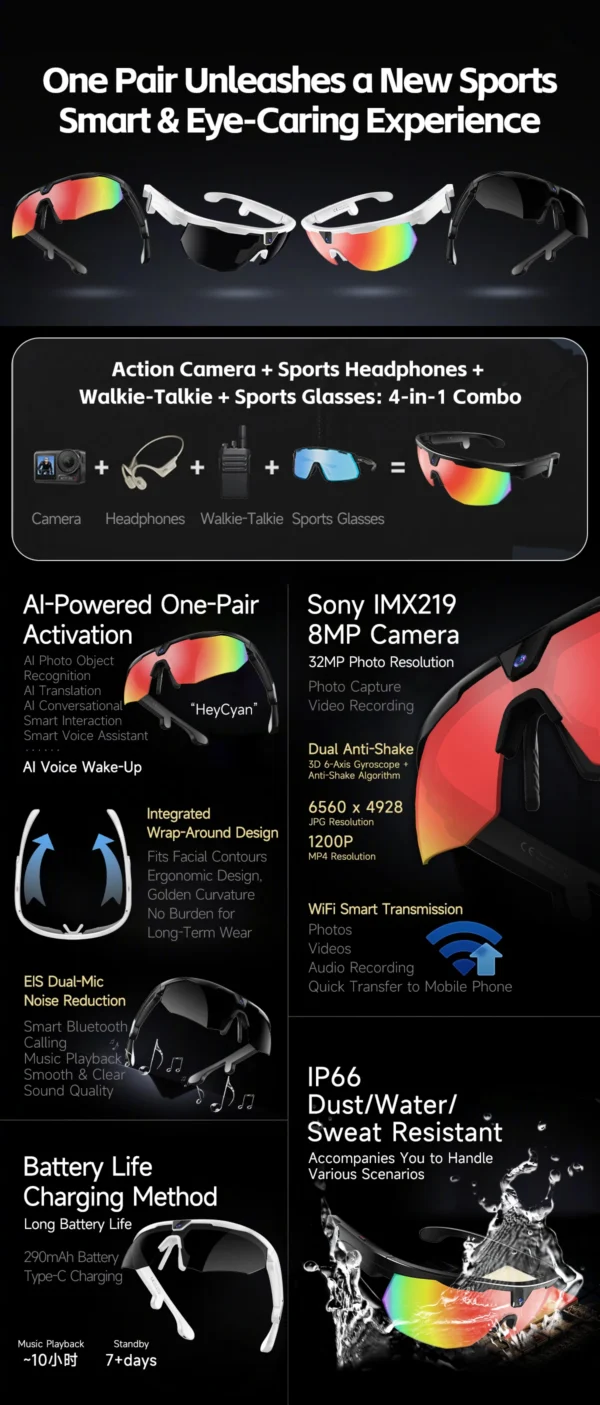VIVACLOTHER 8MP AI Camera Smart Glasses with Real-Time Translation